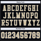 Player name and number font options for Custom Black Vegas Gold-White Mesh Football Jersey