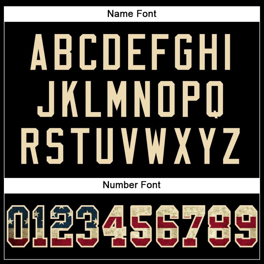 Player name and number font options for Custom Black Vintage USA Flag-Cream Football Jersey