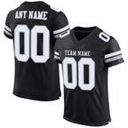 Angled view of Custom Black White-Silver Mesh Football Jersey – Designed By Athletrio