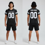 Front and back view of Custom Black White-Silver Mesh Football Jersey with Personalized Name and Number – Athletrio