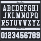 Player name and number font options for Custom Black White-Silver Mesh Football Jersey