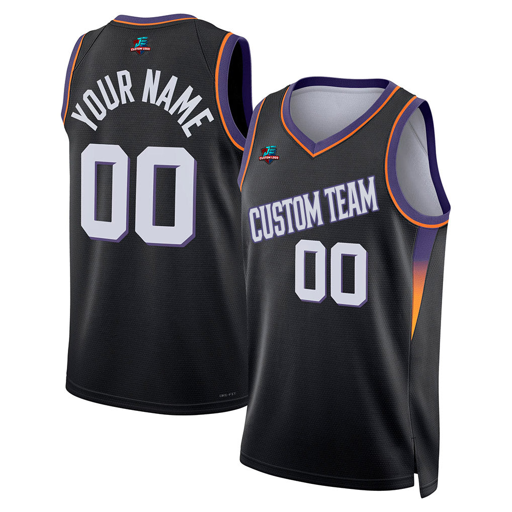 Angled view of Custom Black White Swingman Statement Edition Basketball Jersey – Designed By Athletrio