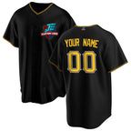 Angled view of Custom Black-Yellow Baseball Jersey – Designed By Athletrio