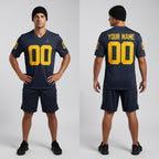 Front and back view of Custom Black-Yellow College Football Game Jersey with Personalized Name and Number – Athletrio