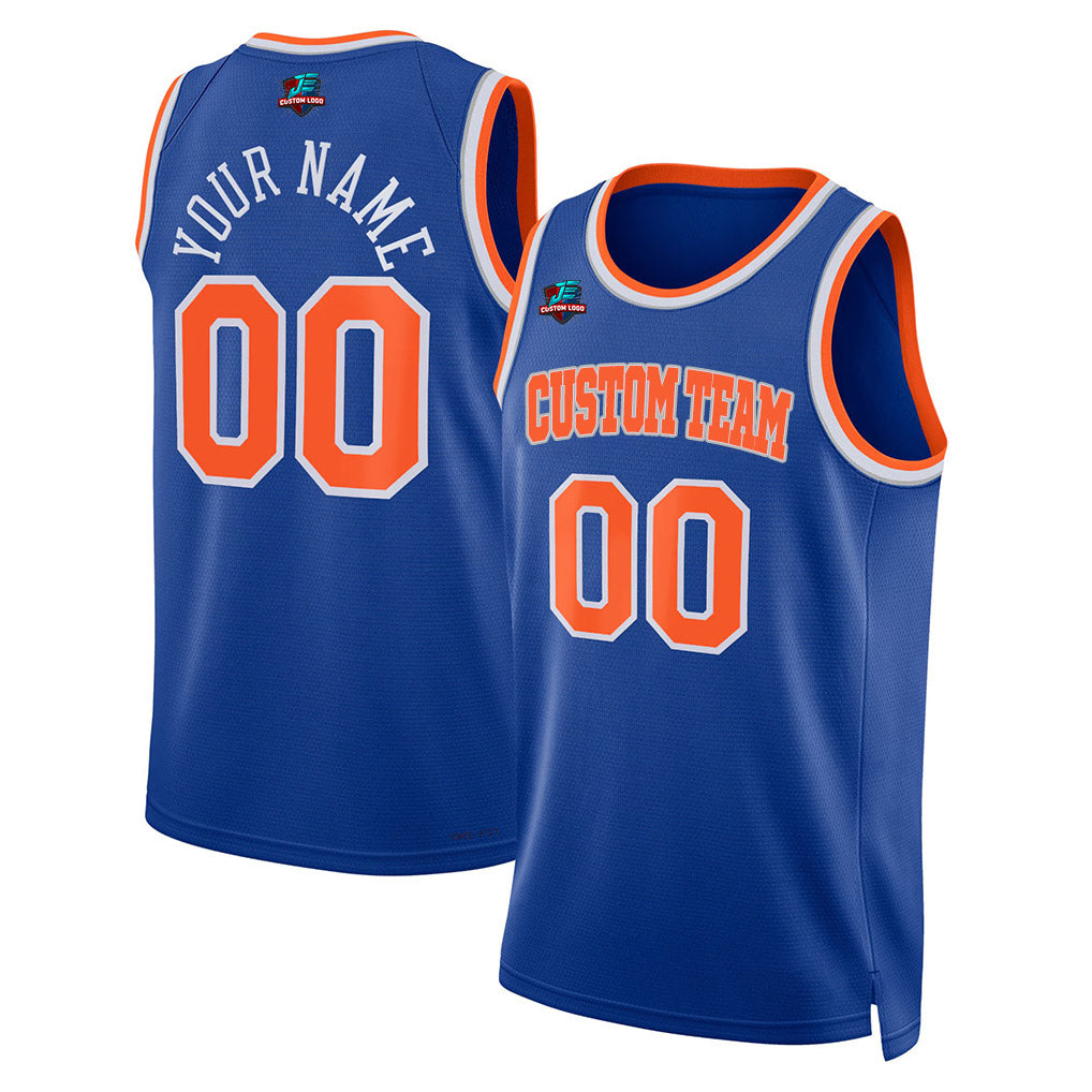 Angled view of Custom Blue Swingman Basketball Jersey – Designed By Athletrio