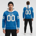 Front and back view of Custom Blue White Pullover Hoodie with Personalized Name and Number – Athletrio