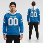 Front and back view of Custom Blue White Pullover Hoodie with Personalized Name and Number – Athletrio