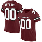 Angled view of Custom Burgundy White-Black Mesh Football Jersey – Designed By Athletrio