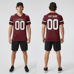 Front and back view of Custom Burgundy White-Black Mesh Football Jersey with Personalized Name and Number – Athletrio