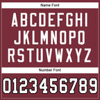 Player name and number font options for Custom Burgundy White-Black Mesh Football Jersey