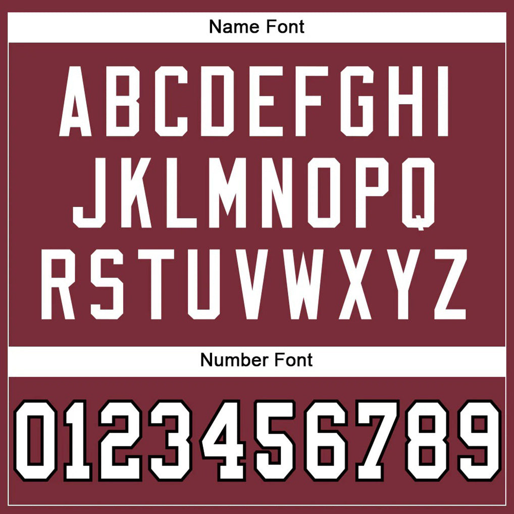 Player name and number font options for Custom Burgundy White-Black Mesh Football Jersey