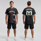 Front and back view of Custom California Rock Climbing Black Baseball Jersey with Personalized Name and Number – Athletrio