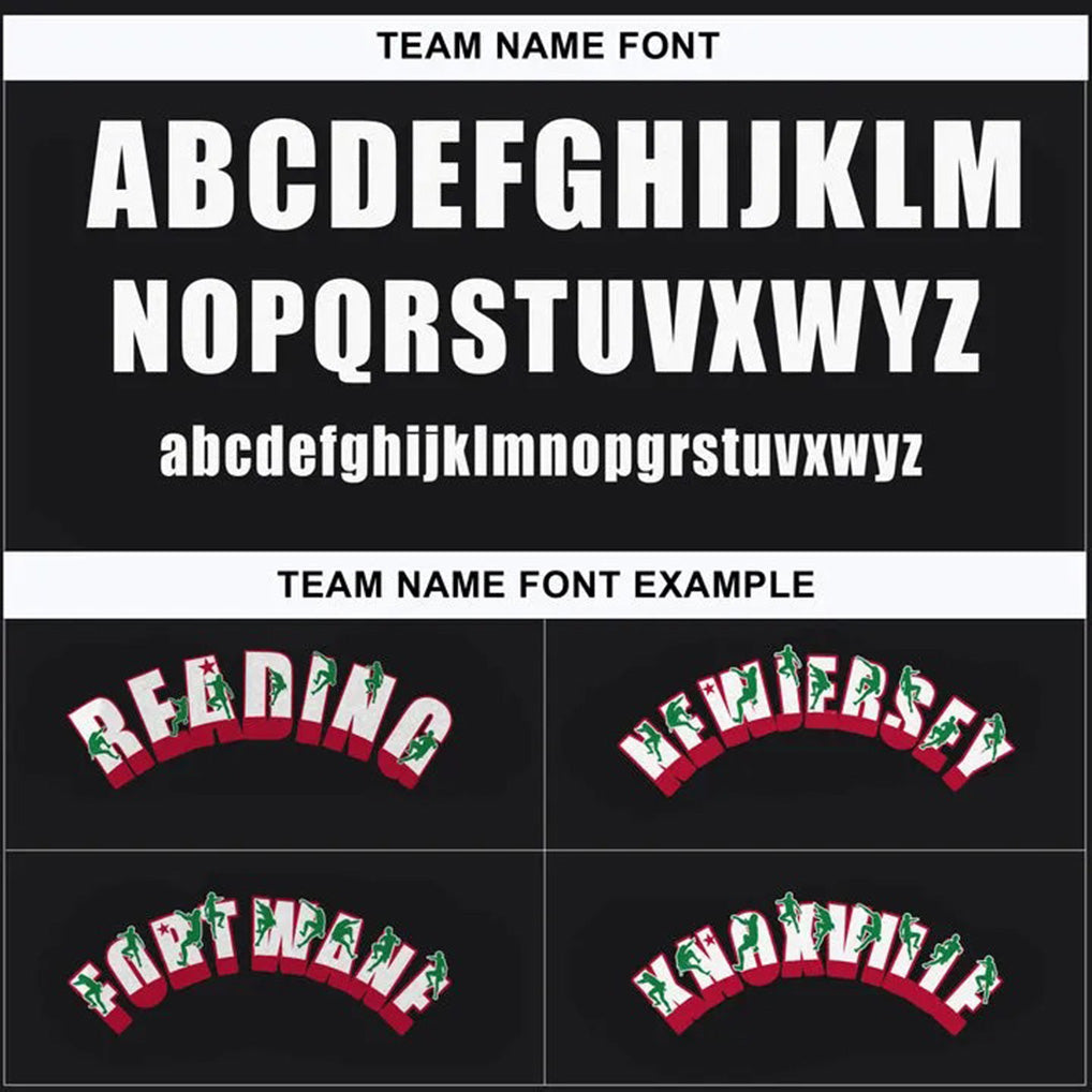 Team name font options for Custom California Rock Climbing Black Baseball Jersey