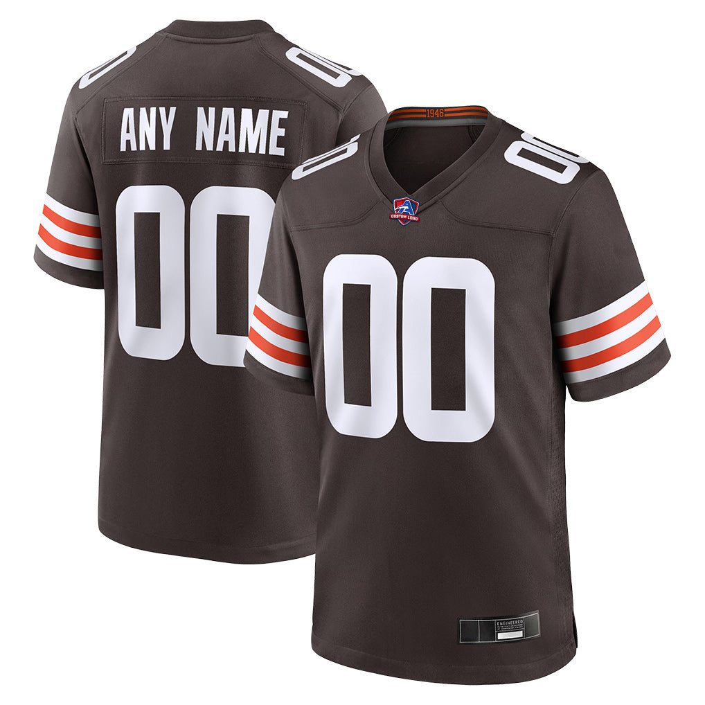 Angled view of Custom Cleveland Brown Football Jersey – Designed By Athletrio