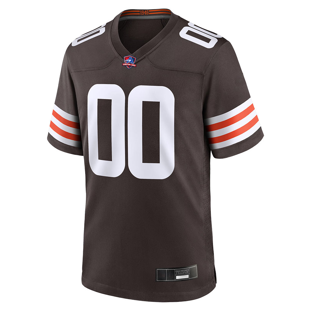 Close-up detail of Custom Cleveland Brown Football Jersey Neckline Made By Athletrio