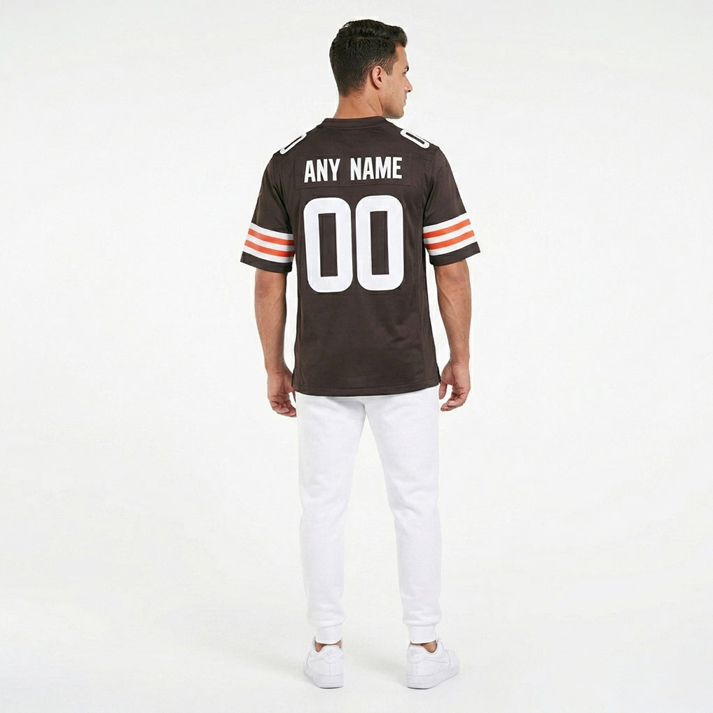 Front and back view back of Custom Cleveland Brown Football Jersey with Personalized Name and Number – Athletrio
