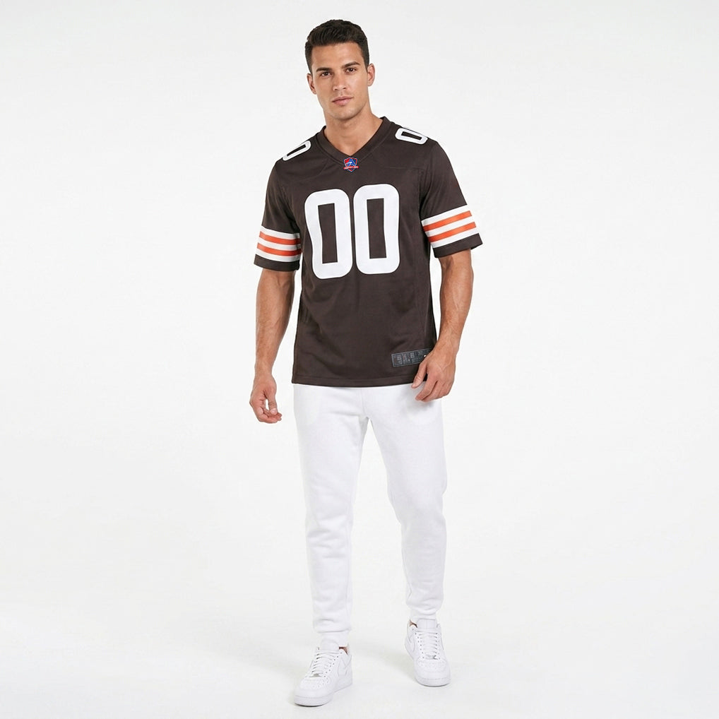 Front and back view of Custom Cleveland Brown Football Jersey with Personalized Name and Number – Athletrio