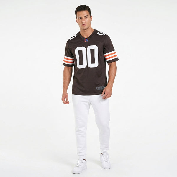 Front and back view of Custom Cleveland Brown Football Jersey with Personalized Name and Number – Athletrio