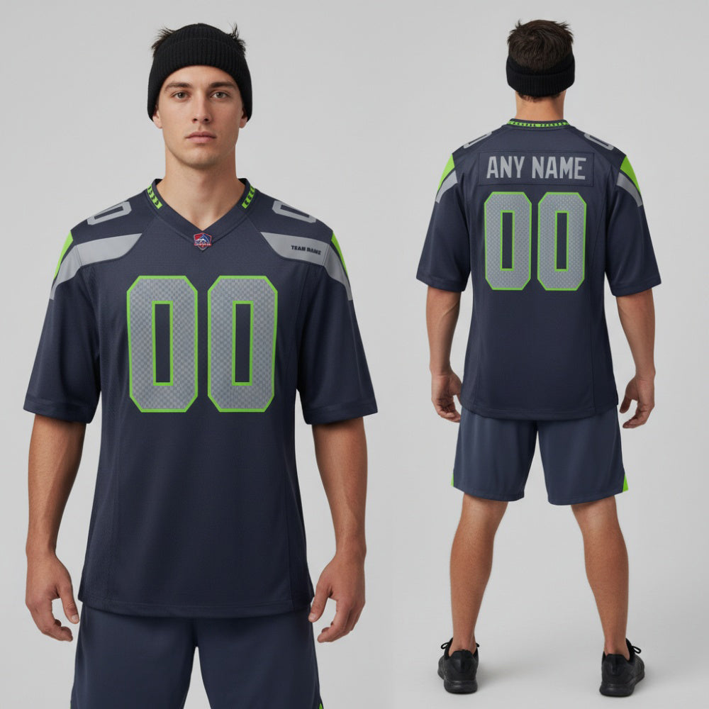 Front and back view of Custom College Navy Fan Football Jersey with Personalized Name and Number – Athletrio