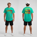 Front and back view of Custom Cyan Green California Beach Baseball Jersey with Personalized Name and Number – Athletrio