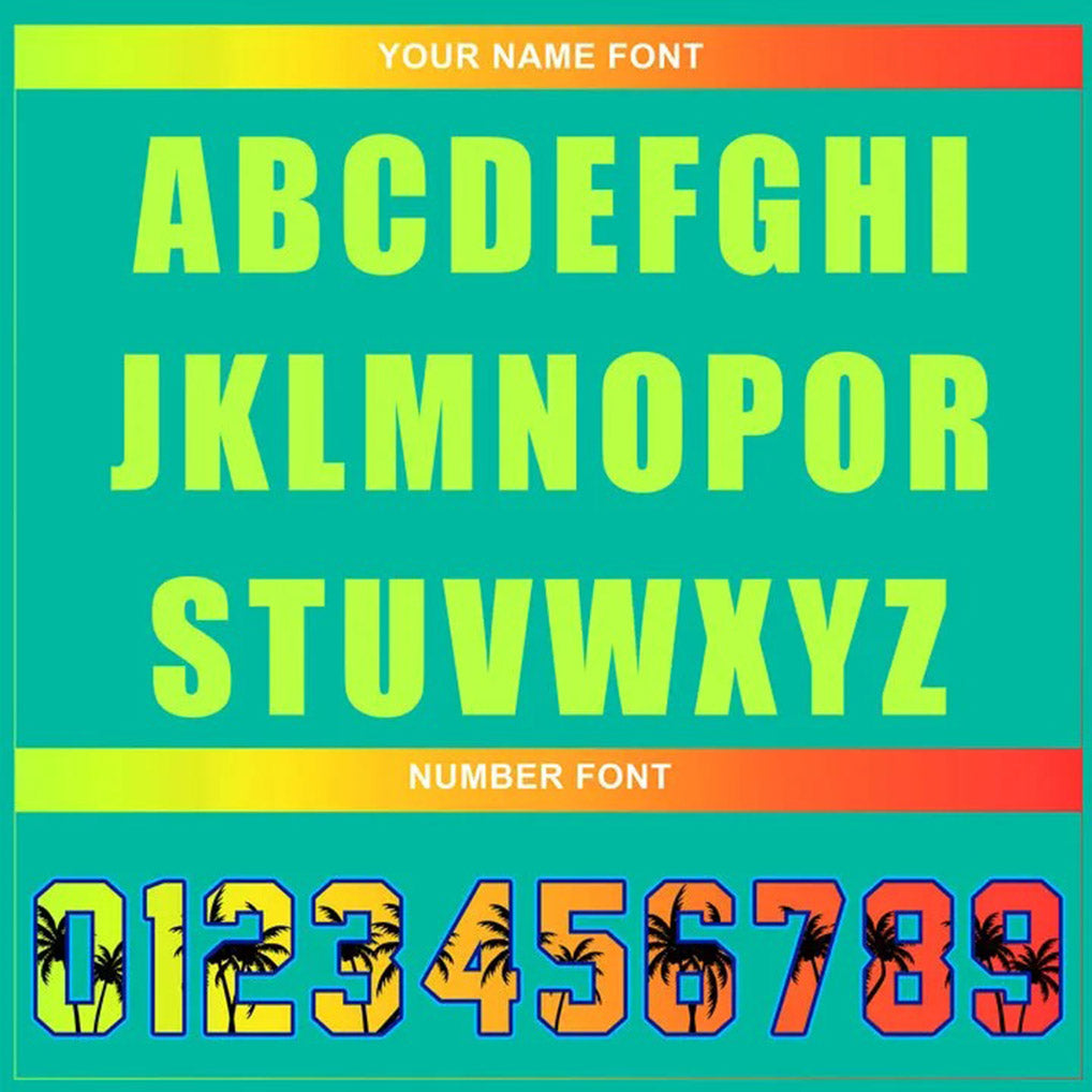 Player name and number font options for Custom Cyan Green California Beach Baseball Jersey