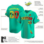 Product details of Custom Cyan Green California Beach Baseball Jersey showing stitched logos, fabric and customization options By Athletrio