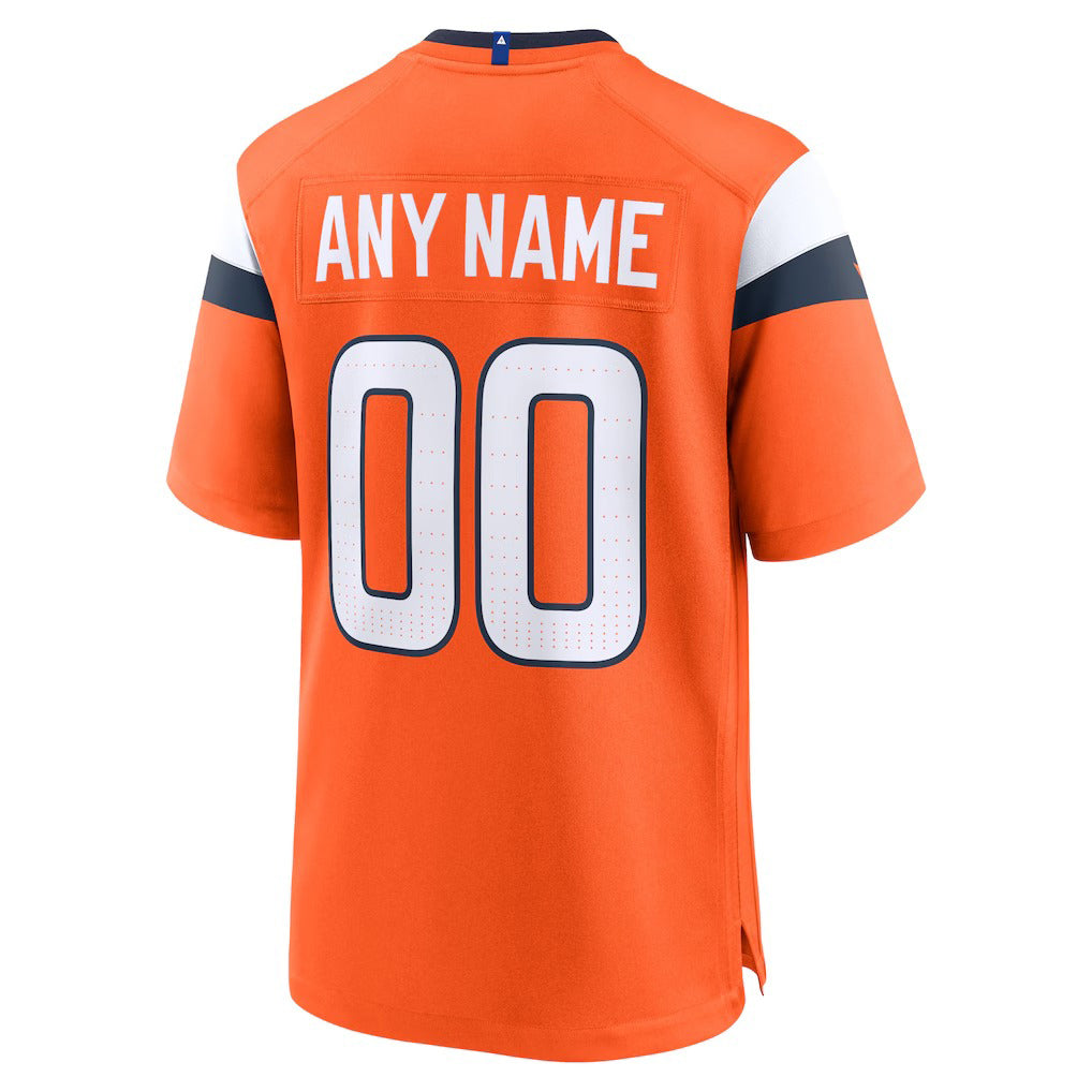 Back view of Custom Denver Orange Football Jersey with Any Name and Number By Athletrio