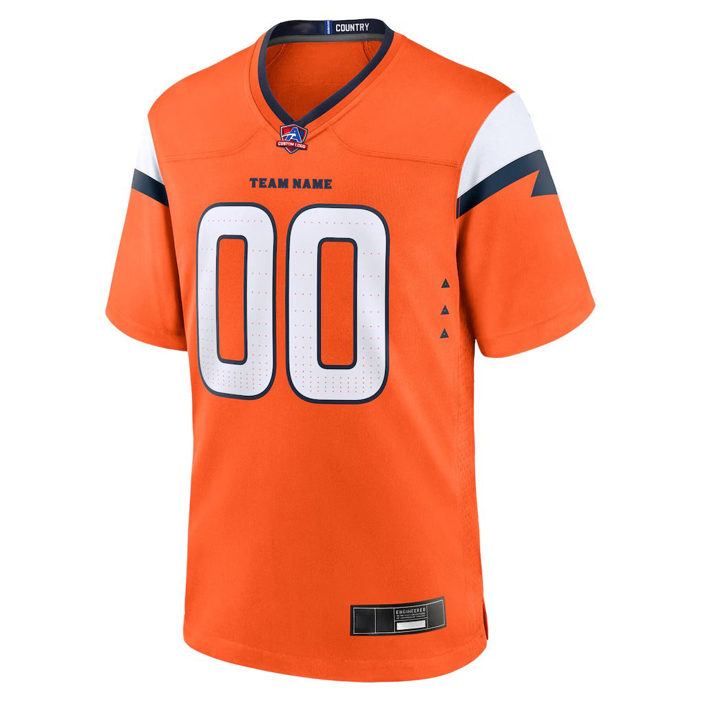 Close-up detail of Custom Denver Orange Football Jersey Neckline Made By Athletrio
