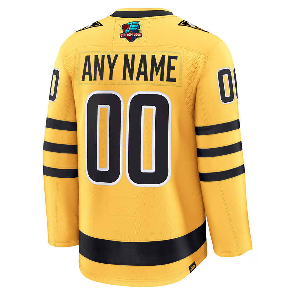 Back view of Custom Gold Hockey Jersey with Any Name and Number By Athletrio
