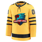 Close-up detail of Custom Gold Hockey Jersey Made By Athletrio