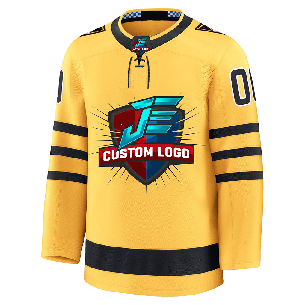 Close-up detail of Custom Gold Hockey Jersey Made By Athletrio