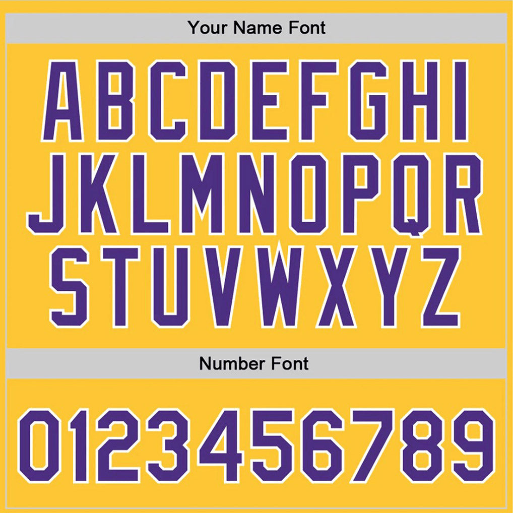Player name and number font options for Custom Gold Purple-White Throwback Basketball Jersey