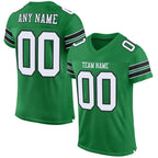 Angled view of Custom Grass Green White-Black Mesh Football Jersey – Designed By Athletrio