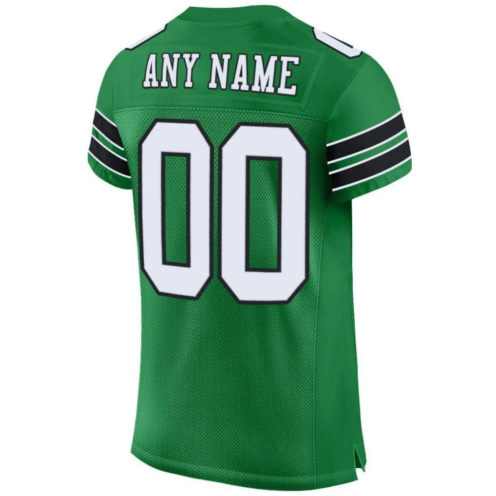 Back view of Custom Grass Green White-Black Mesh Football Jersey with Any Name and Number By Athletrio