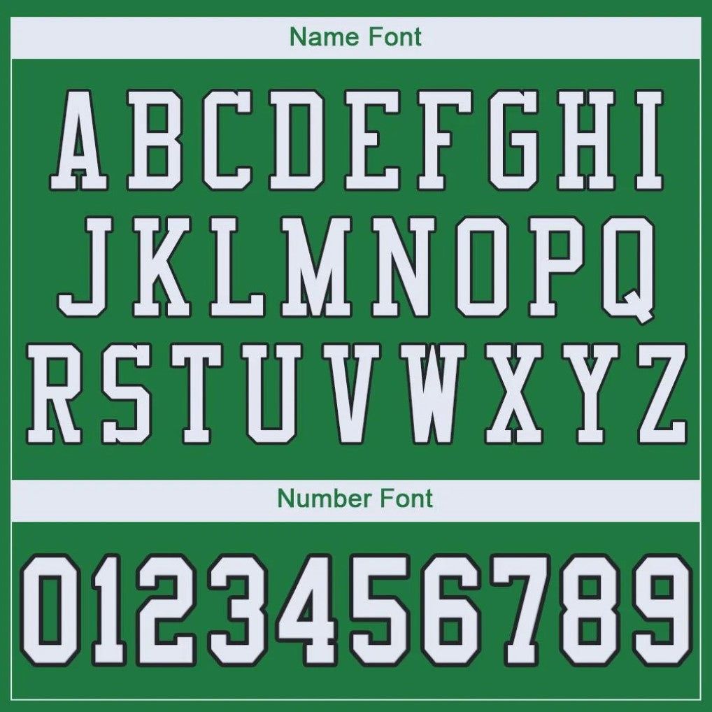 Player name and number font options for Custom Grass Green White-Black Mesh Football Jersey