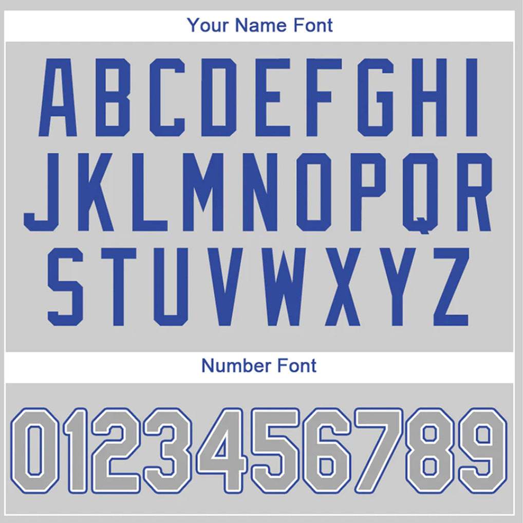 Player name and number font options for Custom Gray-Gray Royal Baseball Jersey