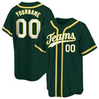 Angled view of Custom Green White-Gold Baseball Jersey – Designed By Athletrio