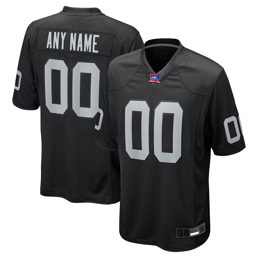 Angled view of Custom Las Vegas Black Football Jersey – Designed By Athletrio