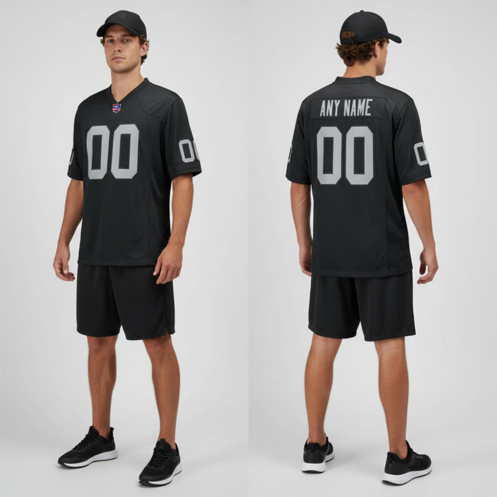 Front and back view of Custom Las Vegas Black Football Jersey with Personalized Name and Number – Athletrio