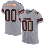 Angled view of Custom Light Gray Black-Crimson Football Jersey – Designed By Athletrio