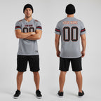 Front and back view of Custom Light Gray Black-Crimson Football Jersey with Personalized Name and Number – Athletrio