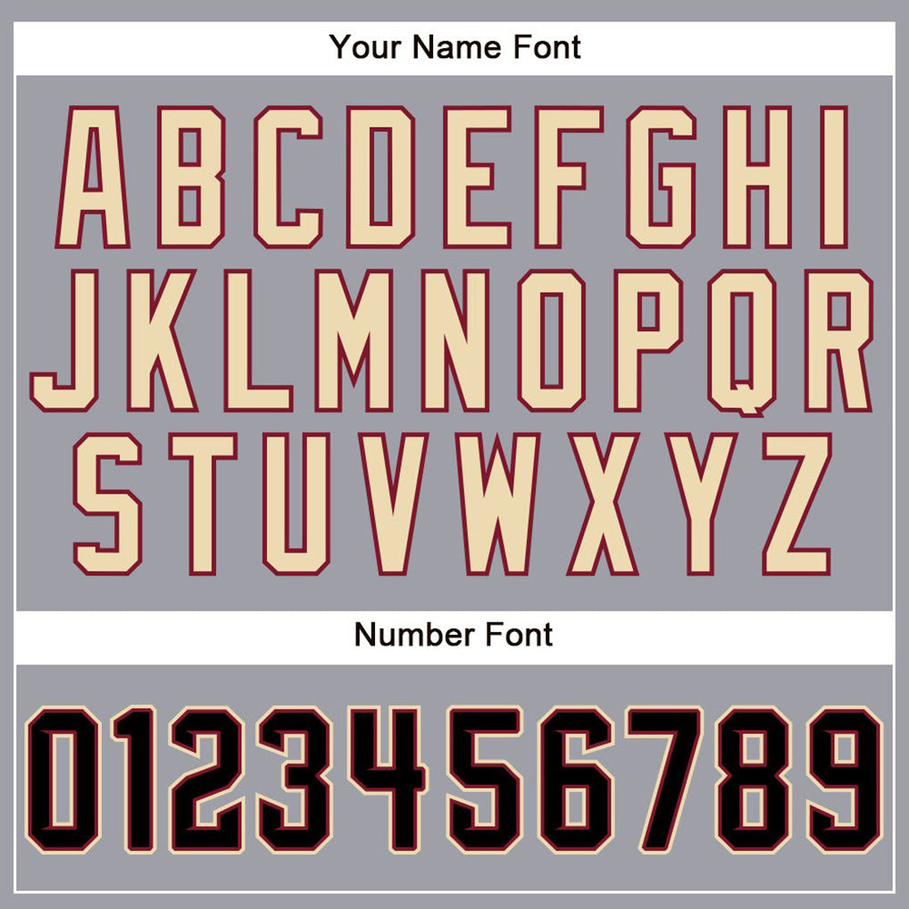 Player name and number font options for Custom Light Gray Black-Crimson Football Jersey