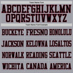 Team name font options for Custom Light Gray Black-Crimson Football Jersey