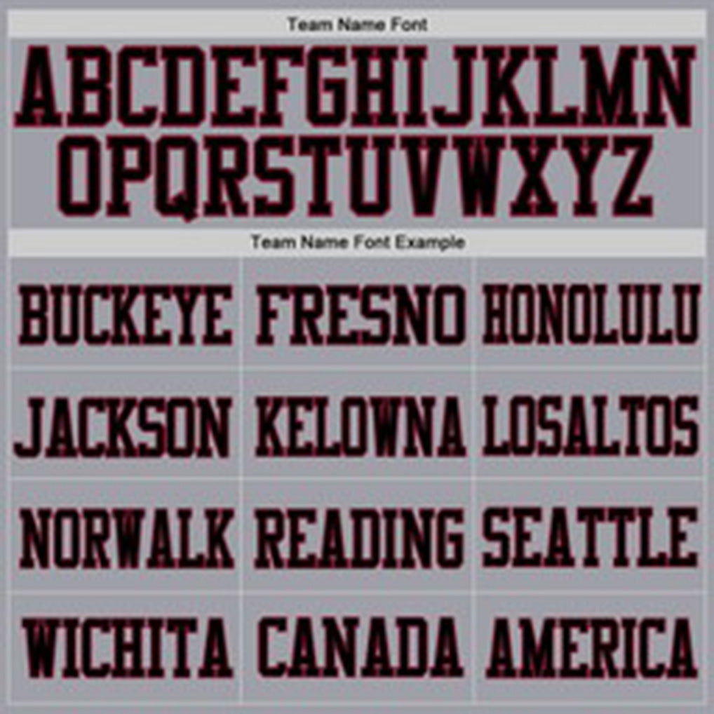 Team name font options for Custom Light Gray Black-Crimson Football Jersey