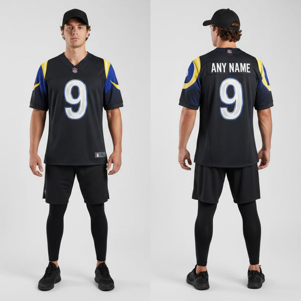 Front and back view of Custom Midnight Blue Football Jersey with Personalized Name and Number – Athletrio