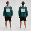 Front and back view of Custom Midnight Green Pullover Hoodie with Personalized Name and Number – Athletrio