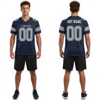 Front and back view of Custom Navy Gray-White Mesh Football Jersey with Personalized Name and Number – Athletrio