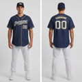 Front and back view of Custom Navy White Pinstripe Old Gold Baseball Jersey with Personalized Name and Number – Athletrio
