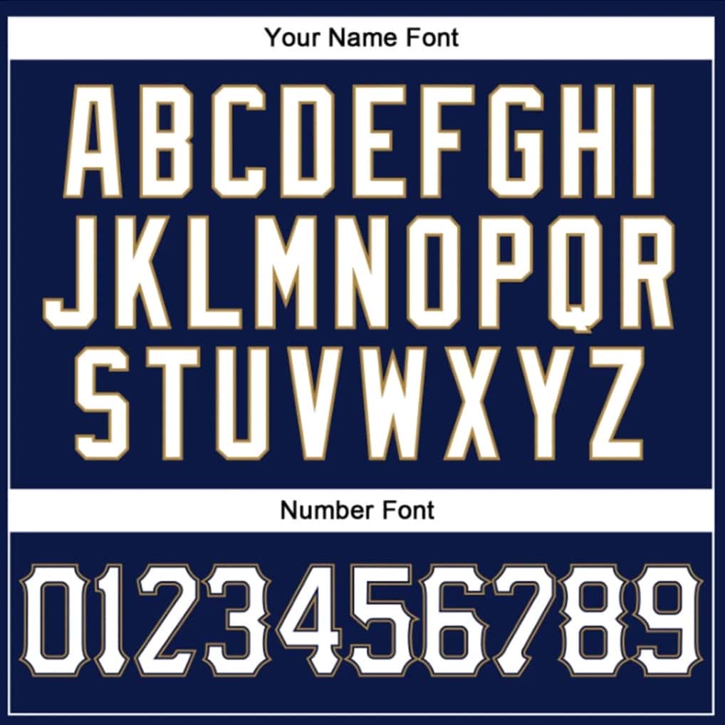 Team name font options for Custom Navy White Pinstripe Old Gold Baseball Jersey