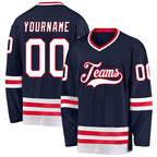 Angled view of Custom Navy White-Red Hockey Jersey – Designed By Athletrio